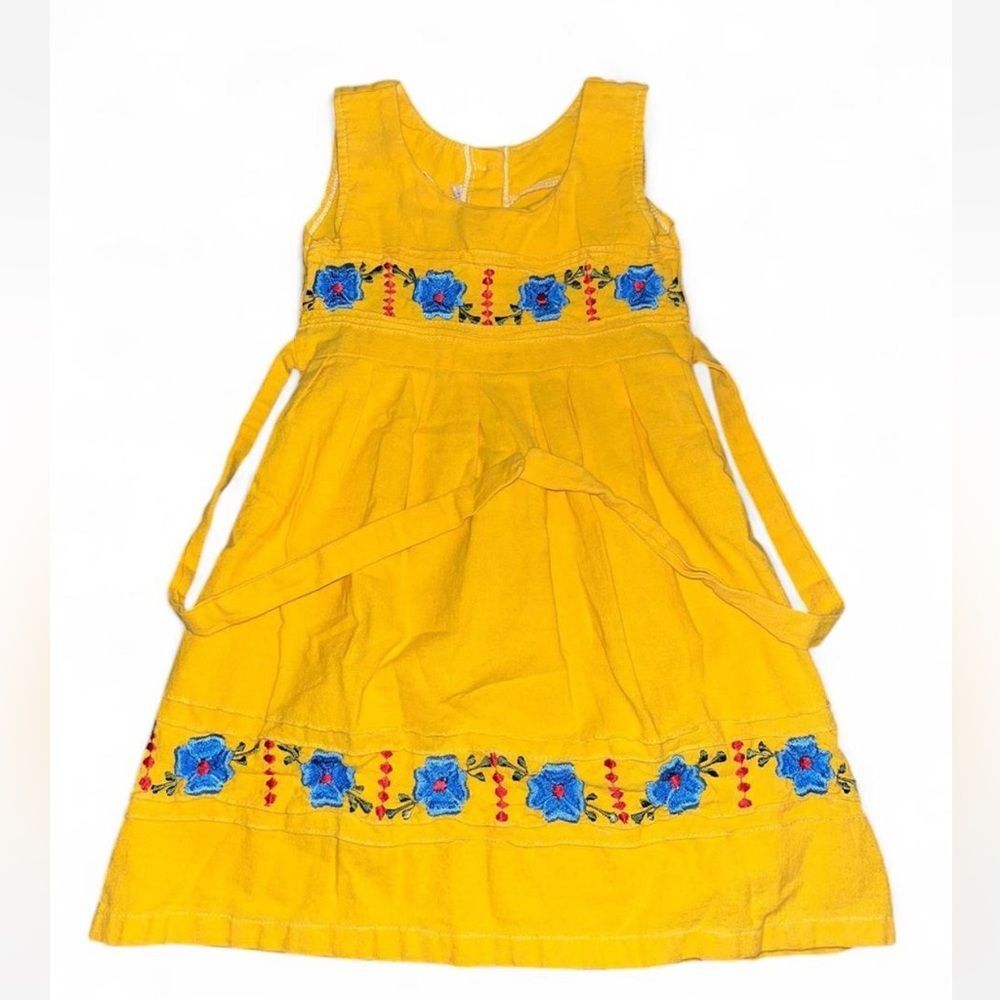 Vintage Yellow Floral Embroidered Kids Dress